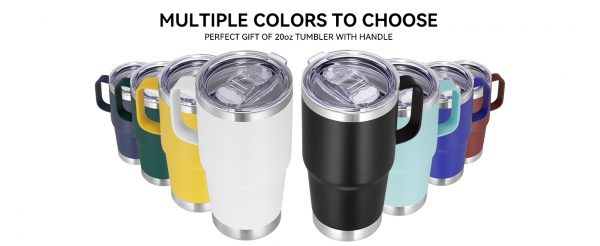 20 oz Insulated Tumbler with Handle, Stainless Steel Insulated Travel Mug - Image 2